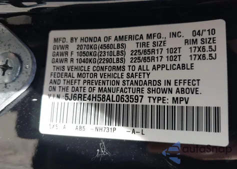 2010 Honda Cr-V Ex z USA, uszkodzony, nr VIN 5J6RE4H58AL063597